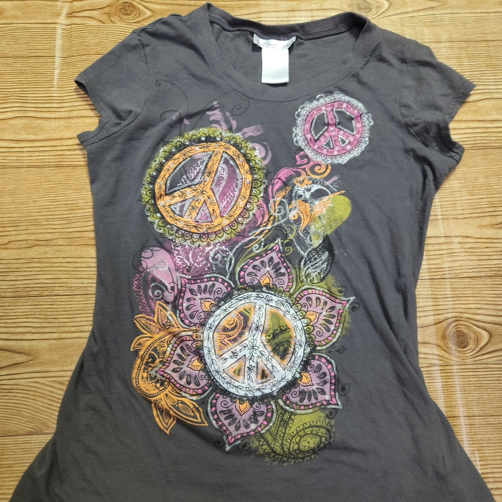 3 for $15-Rocker Girl Peace Sign Baby Tee Gray XXL